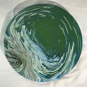 Malarstwo akrylowe | &quot;Mossy Rock&quot; | Płótno w kształcie koła o średnicy 12 cali | Fluid Art