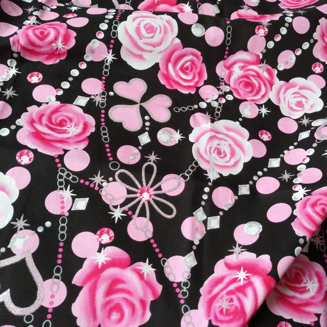 Pink Roses Fabic Black Pink Rose 100% Cotton Fabric by the Yard - Etsy