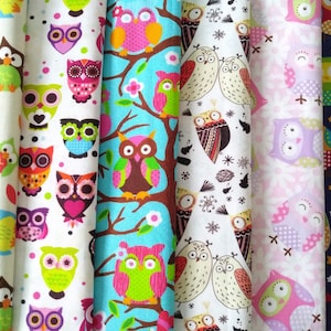 Cute Owl 100% Cotton Fabric by the Yard