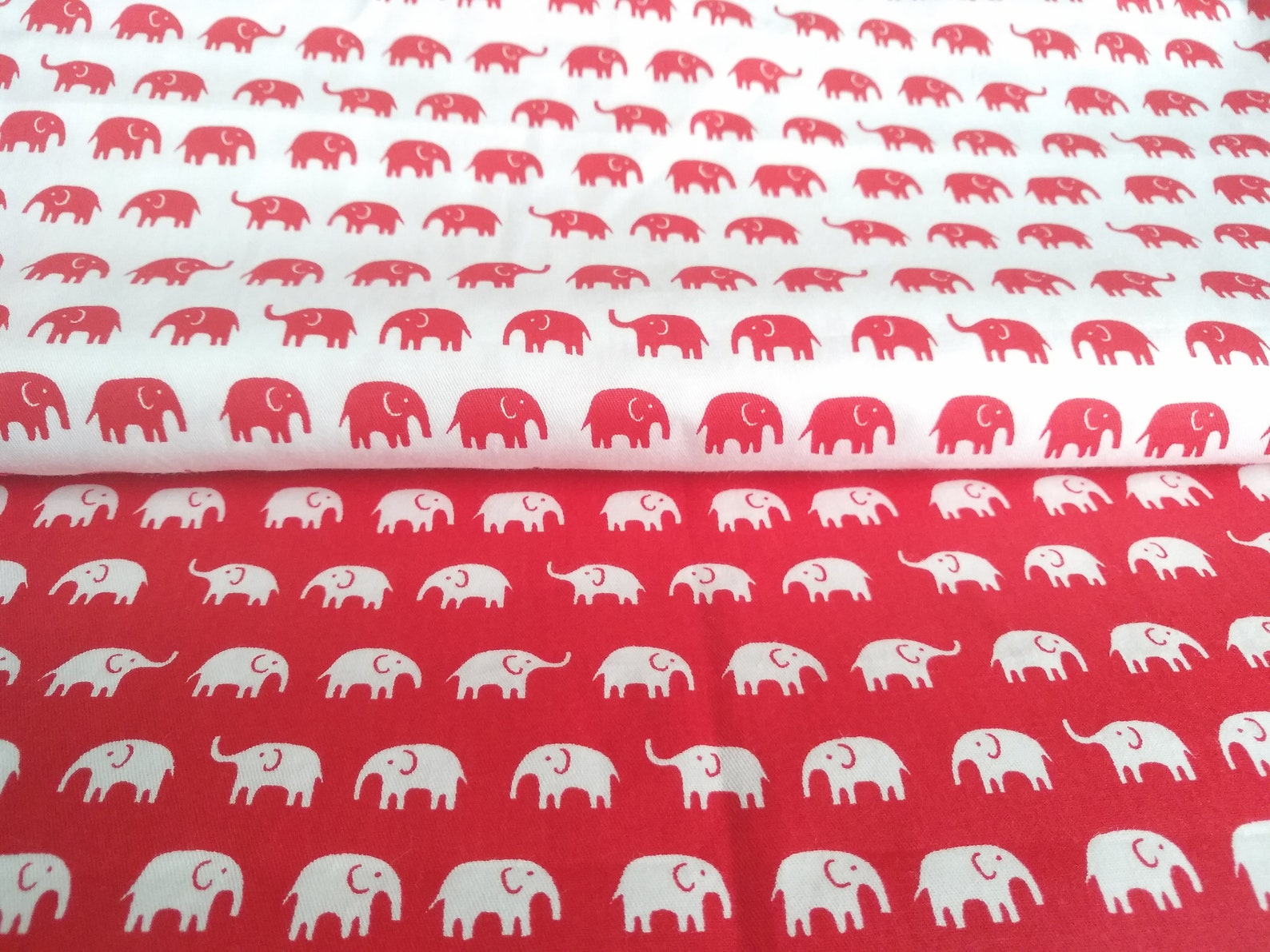 Red White Elephant 100 Cotton Fabric by the Yard Etsy