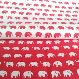 Red White Elephant 100% Cotton Fabric by the Yard