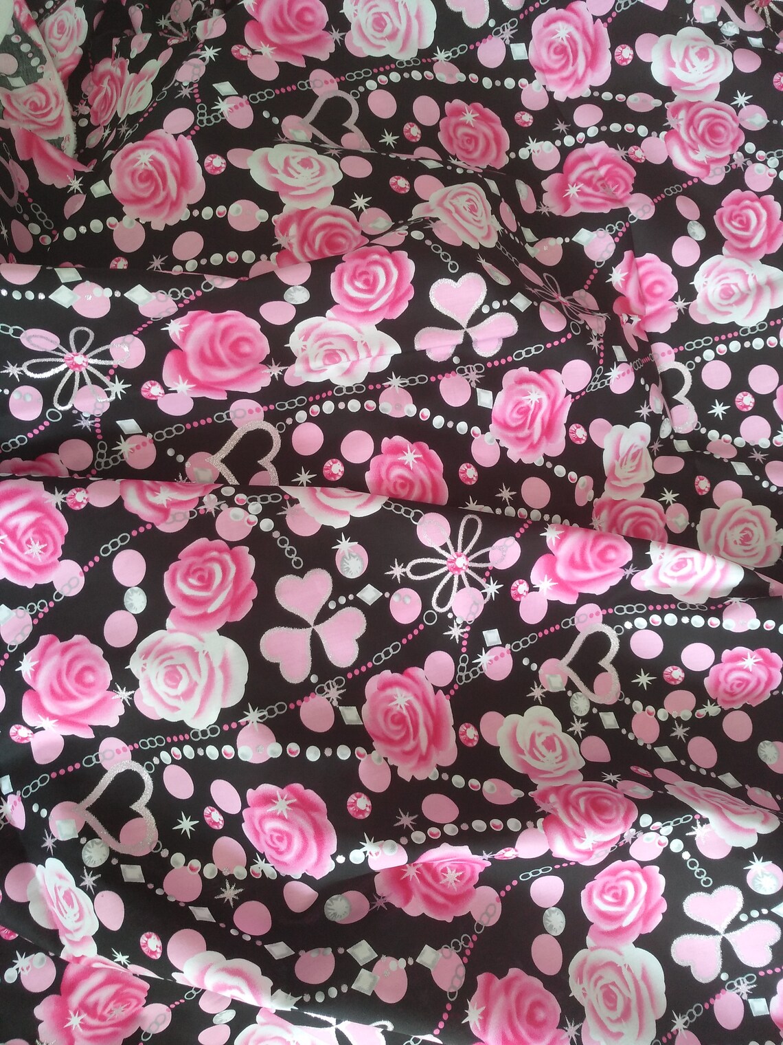 Black Pink Rose 100 Cotton Fabric by the Yard Etsy