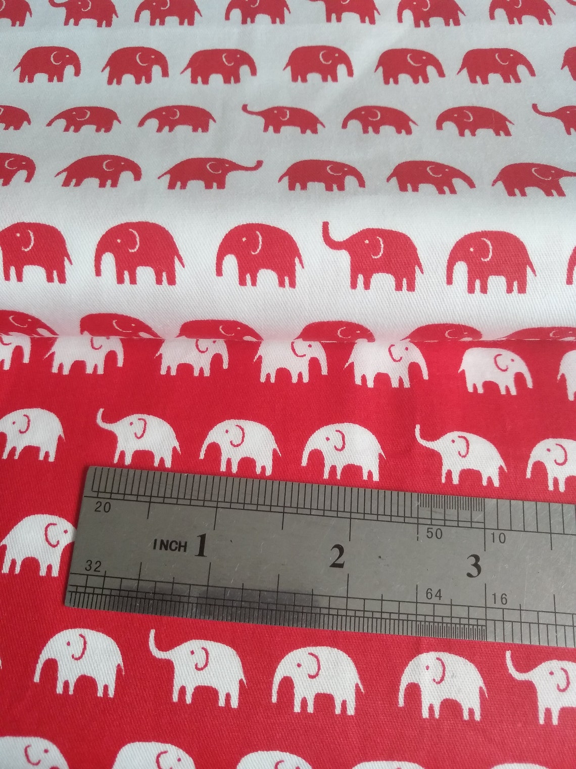 Red White Elephant 100 Cotton Fabric by the Yard Etsy