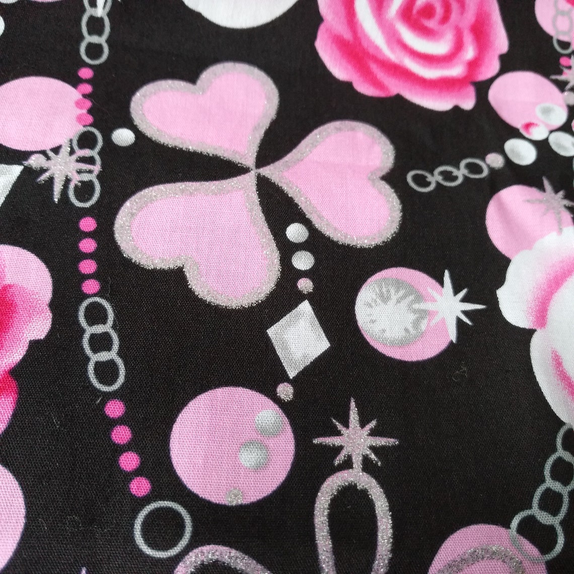 Black Pink Rose 100 Cotton Fabric by the Yard Etsy