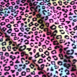 Animal Print Rainbow Leopard Faux Fur Fabric Fleece Winter Warm Blanket Fabric By the Yard