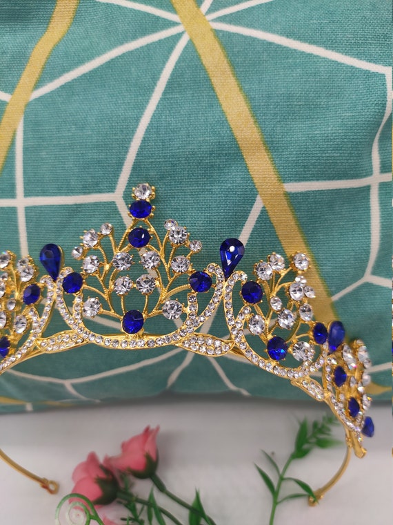 Baroque Red Blue Green Crystal Bridal Tiaras Crown Vintage Gold Hair Accessory - Gold Green