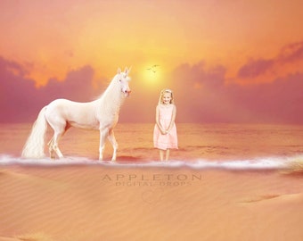 Unicorn Beach Digital Background,Backdrop,Photo Composite Template , Jpg instant download file