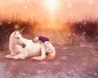 Snow Unicorn Digital Background/Backdrop/Composite Background for Photographers, Jpg instant download file