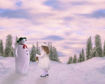 Snowman Digital Background, Snow Scene Composite Backdrop for Photographers, Jpg instant download file