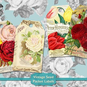 Printable Labels For Scrapbook Junk Journals, Vintage Rose Seed Packet Scrapbook Tags Digital Download, Scrapbook Supplies Garden Ephemera