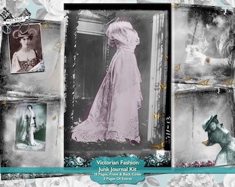 Printable Victorian Ladies Junk Journal Kit, Scrapbook Supplies, Ephemera Collage Kit, Victorian Junk Journal Pages Digital Download