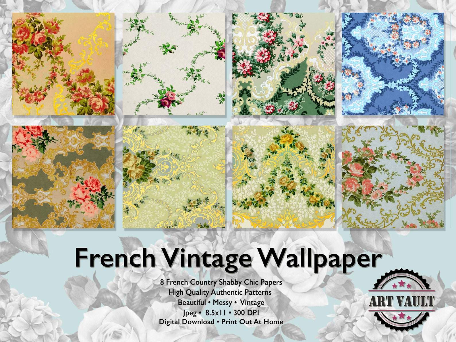 Vintage French Country Digital Paper Pack, Shabby Chic French ...