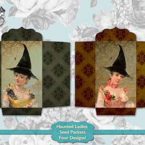 Printable Junk Journal Seed Packet Vintage Lady, Halloween Witch Envelope, Scrapbook Supplies Digital Download, Spooky Journal Embellishment