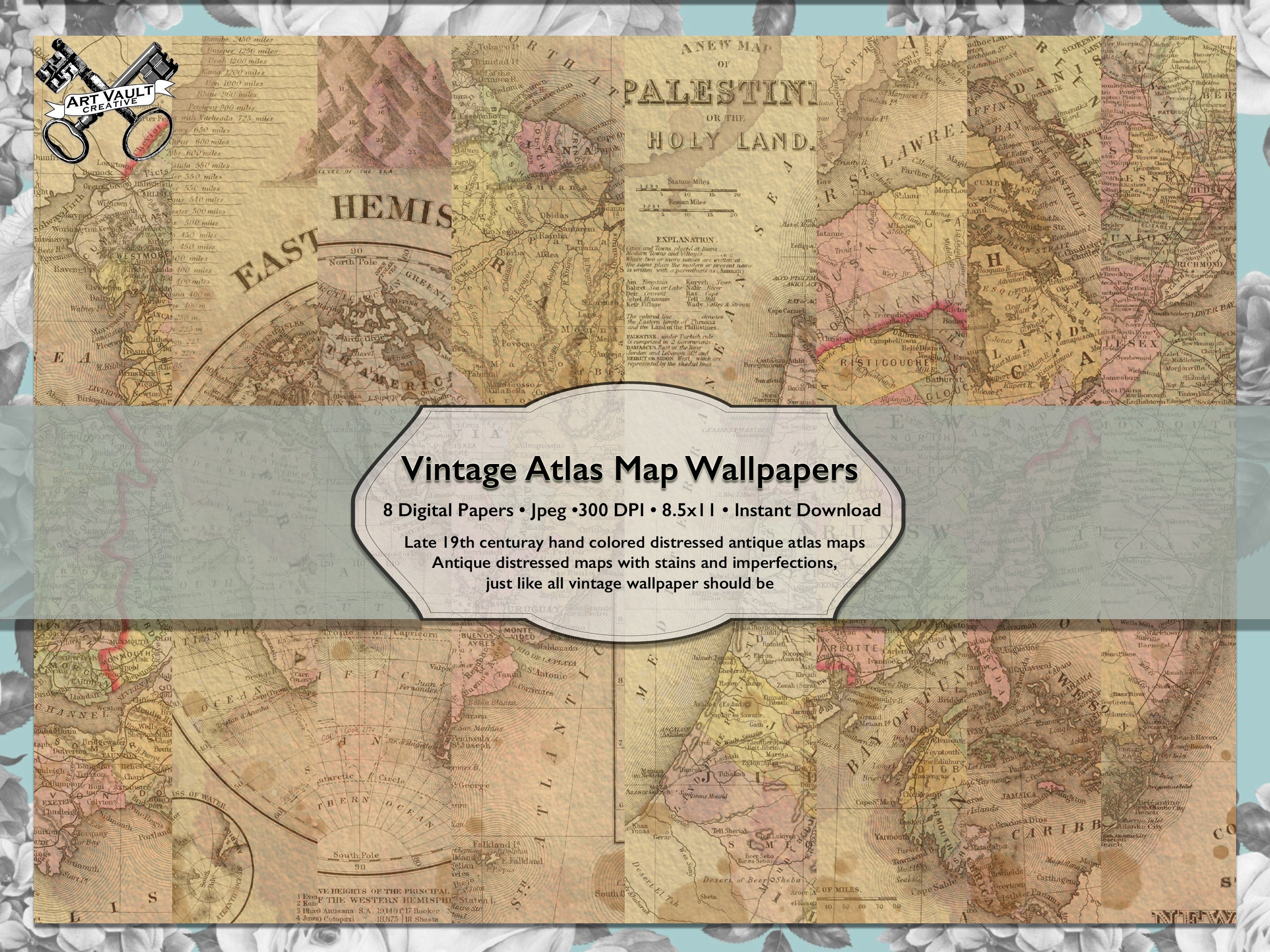 Vintage Map Scrapbook Paper Digital Download Atlas Scrapbook | Etsy