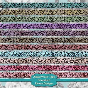 Afdrukbare Washi Tape Digitale Download, Digitale Luipaard Print Washi Tape, Cheetah Animal Print Washi Tape, Scrapbook Junk Journal Supplies