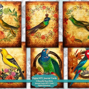 ATC Cards Vintage Birds, Digital Artist Trading Cards, Junk Journal Card Embellishments, Scrapbook Supplies Ephemera Pack Digital Download