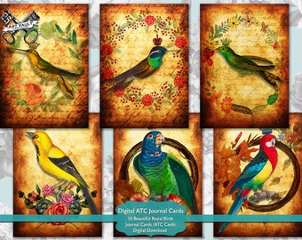 ATC-kaarten Vintage vogels, digitale artiestenruilkaarten, ongewenste dagboekkaartversieringen, scrapbookbenodigdheden Ephemera Pack digitale download