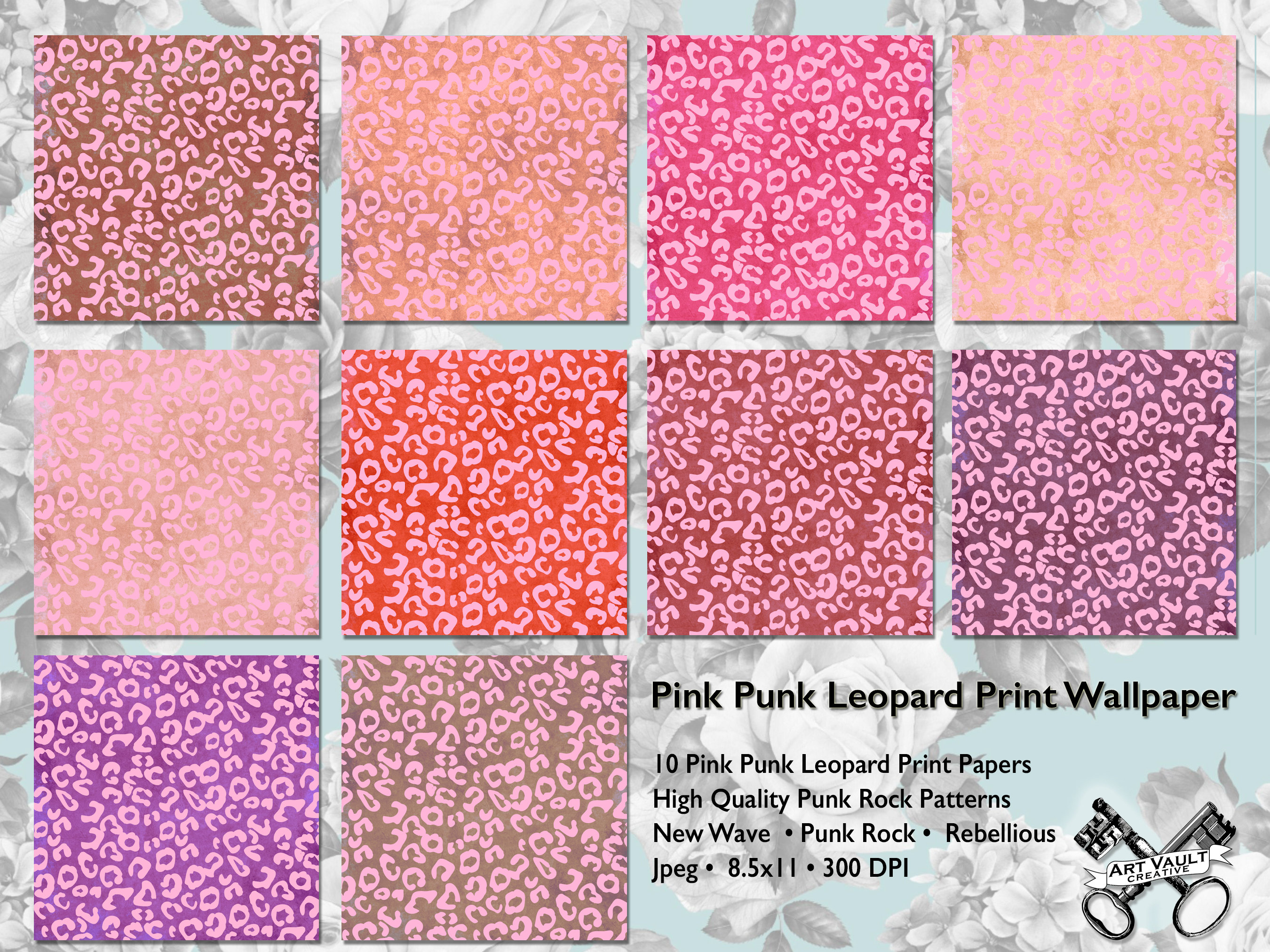 Pink Leopard Printable Digital Paper Pack, Hot Pink Cheetah Backgrounds ...