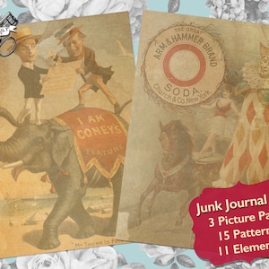 Vintage Circus Printable Junk Journal Pages, Circus Theme Digital Scrapbook Paper, Carnival Ephemera And Junk Journal Kit