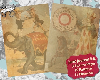 Vintage Circus Printable Junk Journal Pages, Circus Theme Digital Scrapbook Paper, Carnival Ephemera And Junk Journal Kit