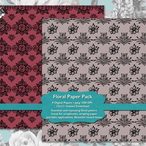 Scrapbooking Digital Paper Pack Floral, Flower Butterfly Stationary Digital Download, Seamless Patten, Printable Junk Journal Paper image 3