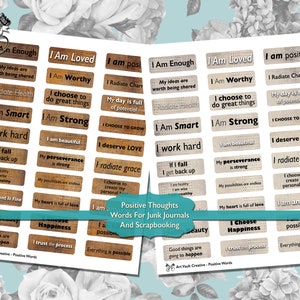 Palabras para revistas basura Pensamientos positivos, Adornos imprimibles para scrapbooking palabras inspiradoras, Hojas de collage Descarga digital