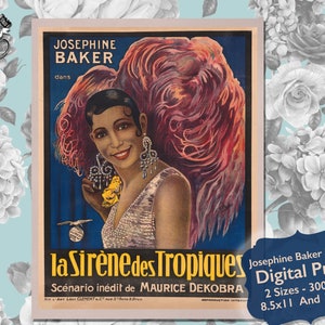 Josephine Baker Vintage Bedroom Wall Decor, Art Deco Burlesque Printable French Lesbian Art Poster, Josephine Baker Black Girl Magic