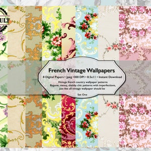 Vintage French Country Digital Wallpaper, Shabby Chic French Provencial Gift Wraping, Distressed 8.5x11 French Scrapbook Paper