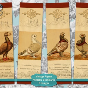 Druckbare Vintage Vogel Lesezeichen, Tolles Geschenk für Buchliebhaber Digital Download, Taube Vogel Ephemera Scrapbook Zubehör, Einzigartiges Lesezeichen