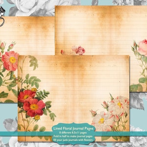 Junk Journal Pages Lined With Flowers For Digital Download