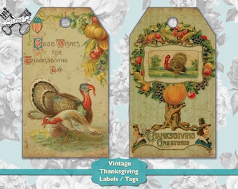 Printable Thanksgiving Junk Journal Scrapbook Labels, Vintage Thanksgiving Scrapbook Tags Digital Download, Turkey Scrapbooking Ephemera