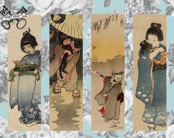 Vintage Japanese Printable Bookmarks By Artist Helen Hyde, Great Gift For Book Lovers Digital Download, Japanese Ephemera Scrapbook Supplies