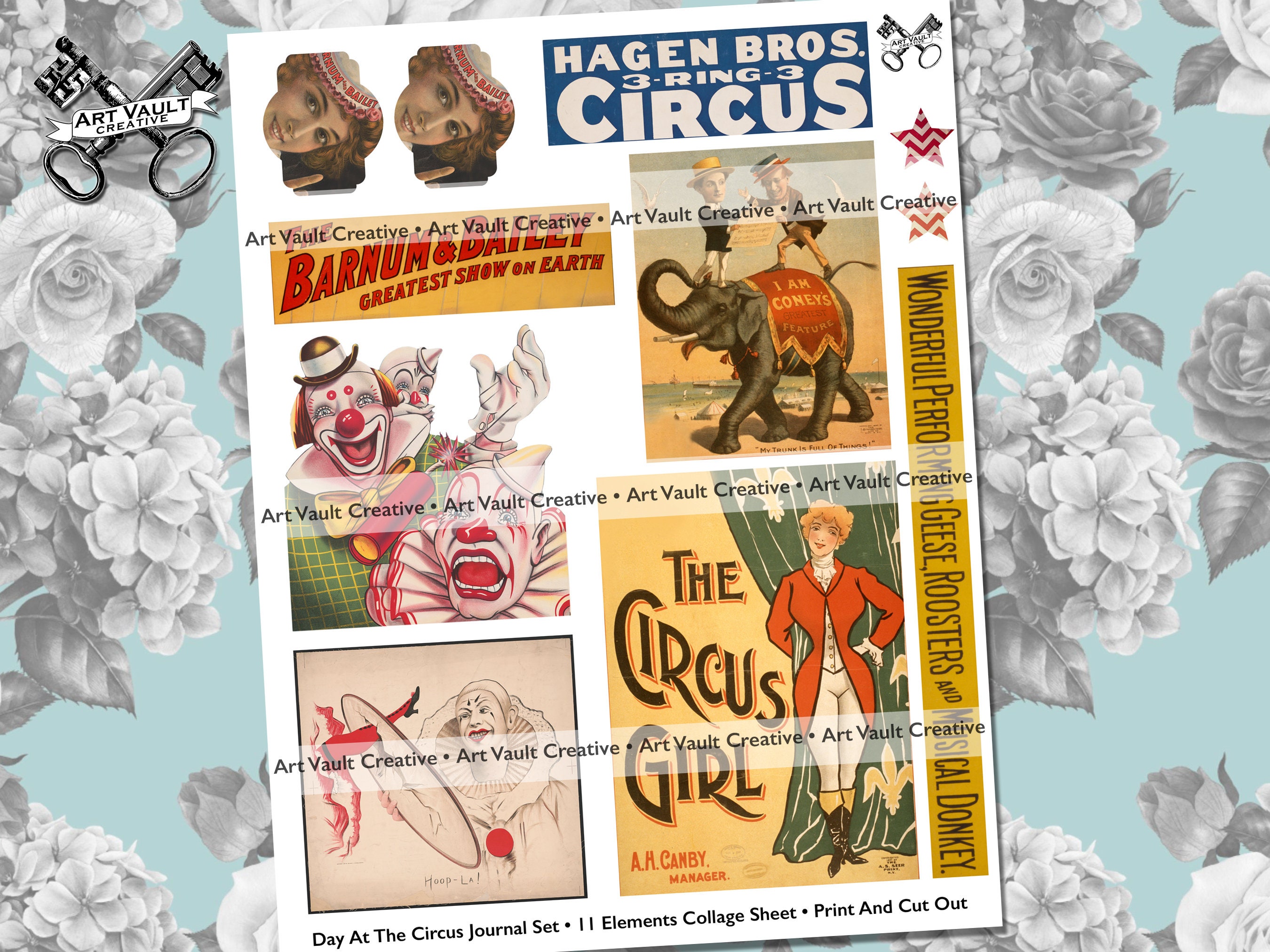 Vintage Circus Printable Junk Journal Pages, Circus Theme Digital Scrapbook Paper, Carnival ...