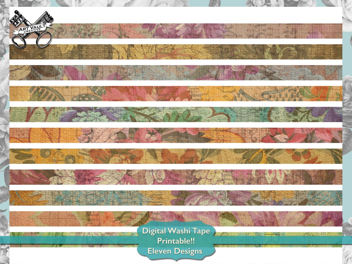 Printable Washi Tape Digital Download, Digital Vintage Floral Shabby ...