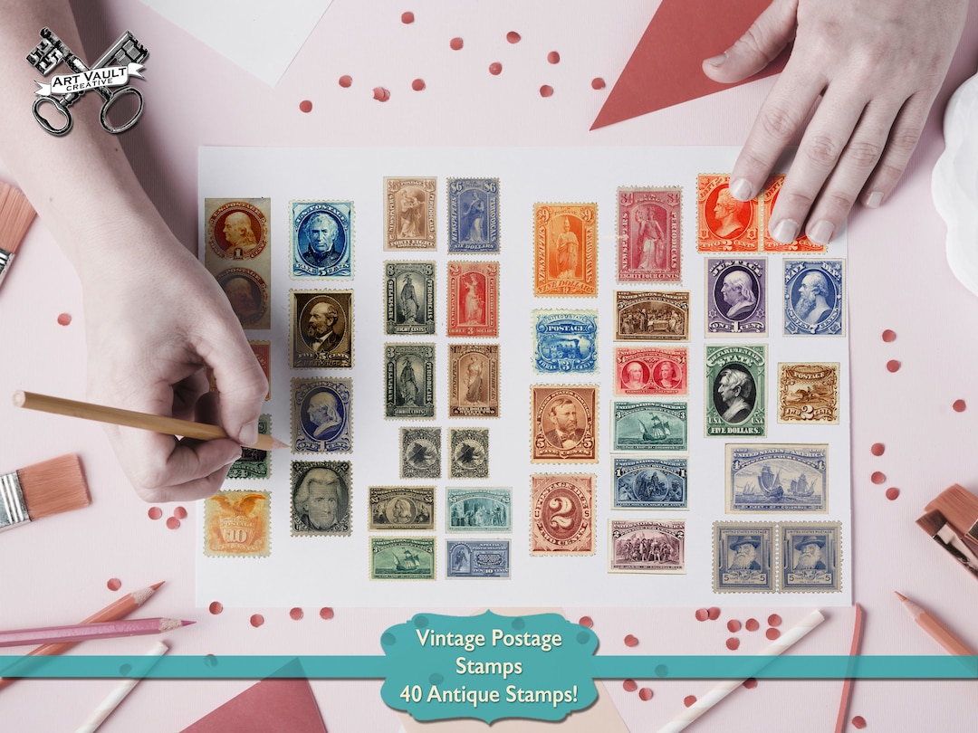 Vintage US Postage Stamps Digital Download, Printable Scrapbook ...