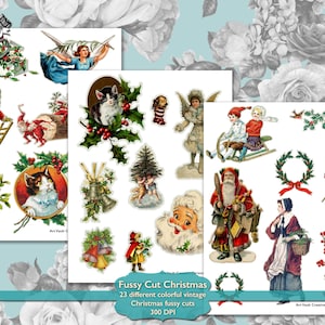 Christmas Fussy Cut Printable Vintage Ephemera Junk Journals Scrapbooks, Digital Download Vintage Xmas Fussy Cuts Scrapbook Supplies
