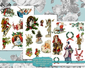 Christmas Fussy Cut Printable Vintage Ephemera Junk Journals Scrapbooks, Digital Download Vintage Xmas Fussy Cuts Scrapbook Supplies