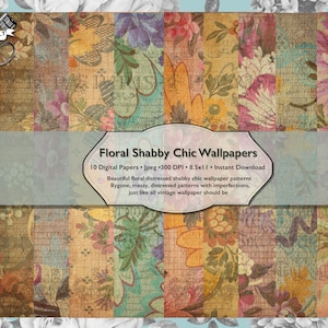 Vintage French Floral Shabby Chic Paper Pack Gift Wrap, Distressed 8.5 x 11 Papers For Crafts, Digital Download French Scrapbook Paper