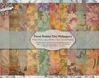 Vintage French Floral Shabby Chic Paper Pack Envoltura de regalo, Angustiado 8.5 x 11 Papeles para artesanías, Descarga digital Francés Scrapbook Paper