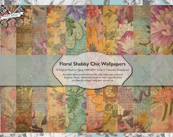 Vintage French Floral Shabby Chic Paper Pack Gift Wrap, Distressed 8.5 x 11 Papers For Crafts, Digital Download French Scrapbook Paper