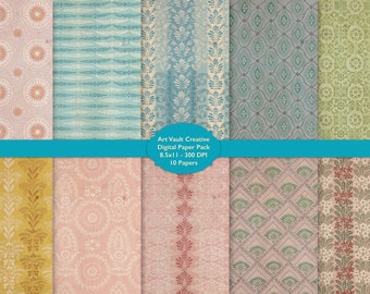 Vintage Europeo angustiado paquete de papel digital y envoltorio de regalo, papel elegante en mal estado para la elaboración, french country patterns descarga digital