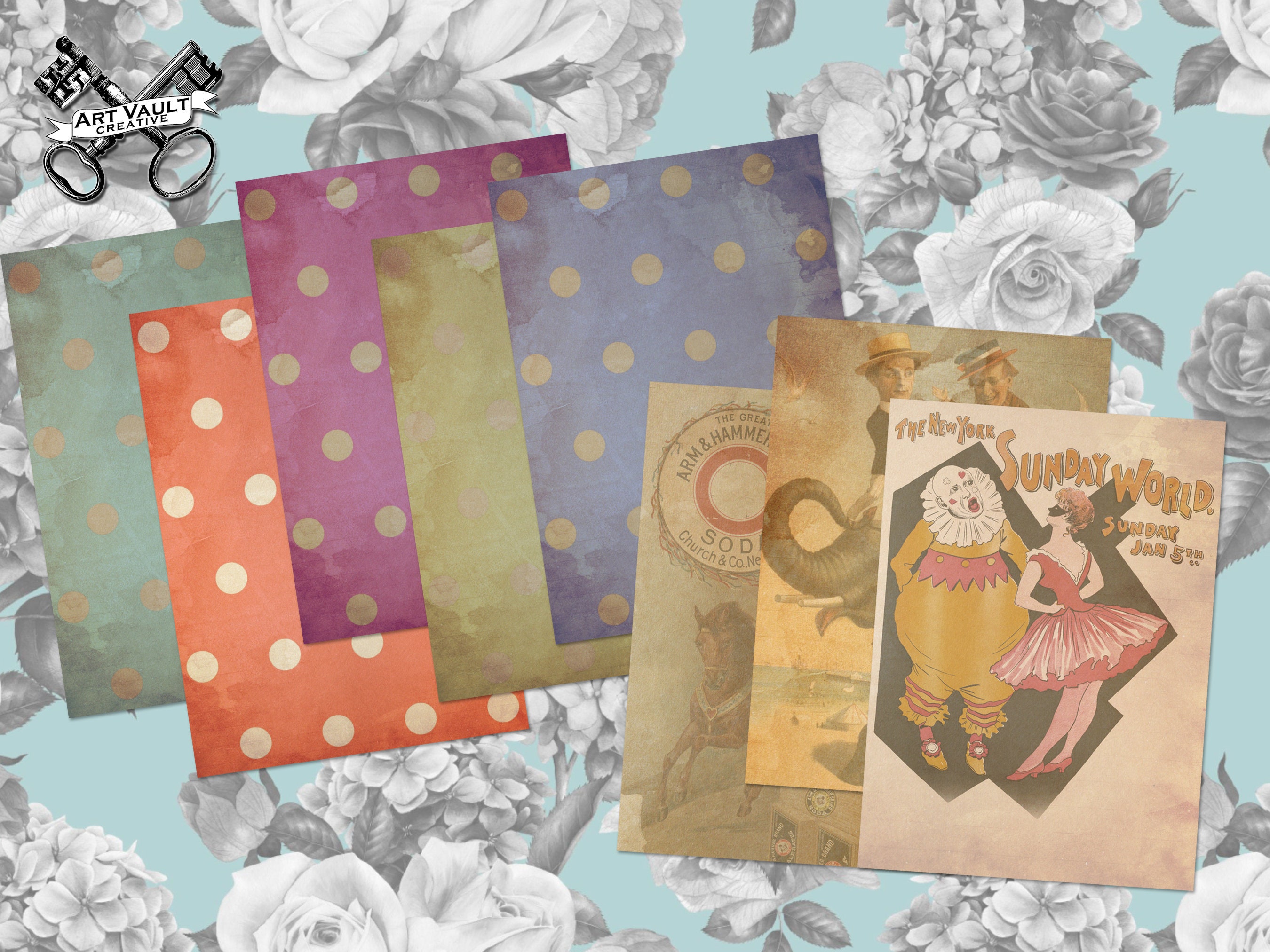 Vintage Circus Printable Junk Journal Pages, Circus Theme Digital Scrapbook Paper, Carnival ...