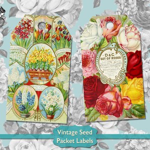 Printable Junk Journal Scrapbook Labels, Vintage Seed Packet Scrapbook Tags Digital Download, Scrapbook Supplies Vintage Garden Ephemera