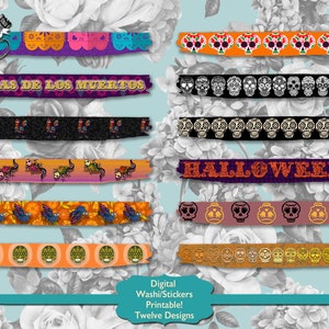 Day Of The Dead Digitales Washi Tape, Halloween Sticker Digitales Washi Tape Set, Dia De Los Muertos Clipart PNG, druckbare Candy Skull Bordüren