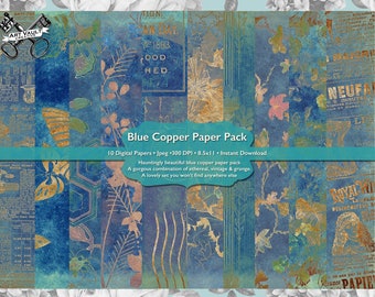 Vintage Grunge Paper Descarga digital, Patrones de papel de cianotipo imprimibles, Scrapbook Paper Descarga digital, Paquete de textura digital etérea