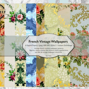 Vintage French Country Digital Paper Pack, Shabby Chic French Provencial Gift Wraping, Distressed 8.5x11 French Scrapbook Paper