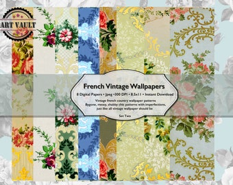 Vintage French Country Digital Paper Pack, Shabby Chic French Provencial Gift Wraping, Distressed 8.5x11 French Scrapbook Paper