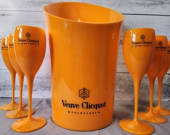 Veuve Clicquot Champagne double And Single Ice Bucket Set With 6 Flutes New