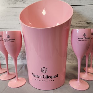 VC Pink Plastic Champagne Flutes and Ice Bucket set options | Customizable Mix & Match Color Combos