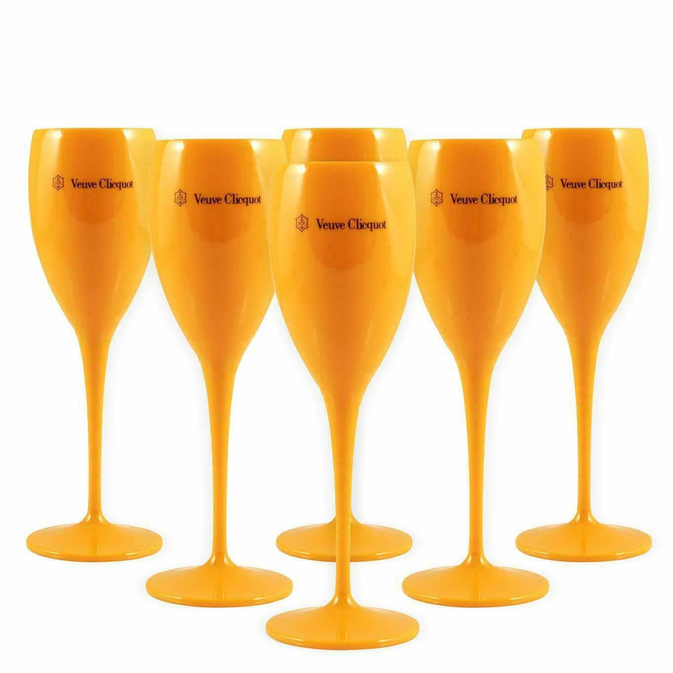 Veuve Clicquot Orange Yellow Label Champagne Acrylic Flutes x 6